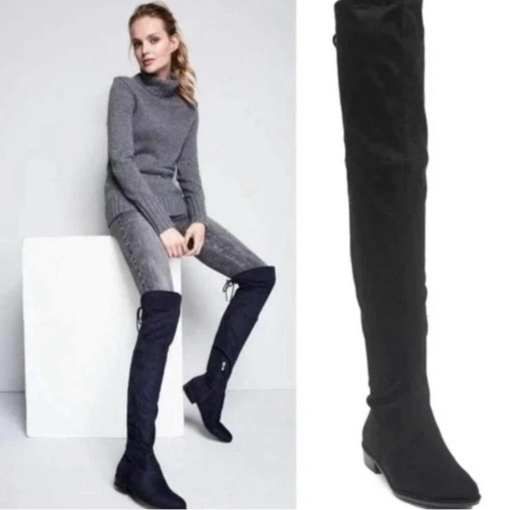 Marc Fisher Humor 2 Over The Knee Adjustable Tie Black Boots Size 9.5